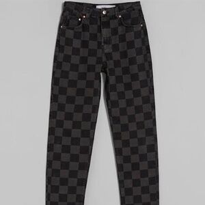 Bershka High Rise Checkerboard Jeans in Black